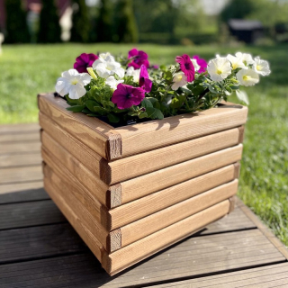 Drevený zahradný kvetináč  AKSAMIT, teak, 340x400x400