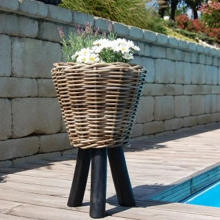 RATANOVÝ Kvetináč DRYPOT s nožičkami, šedý, Ø28x41 cm